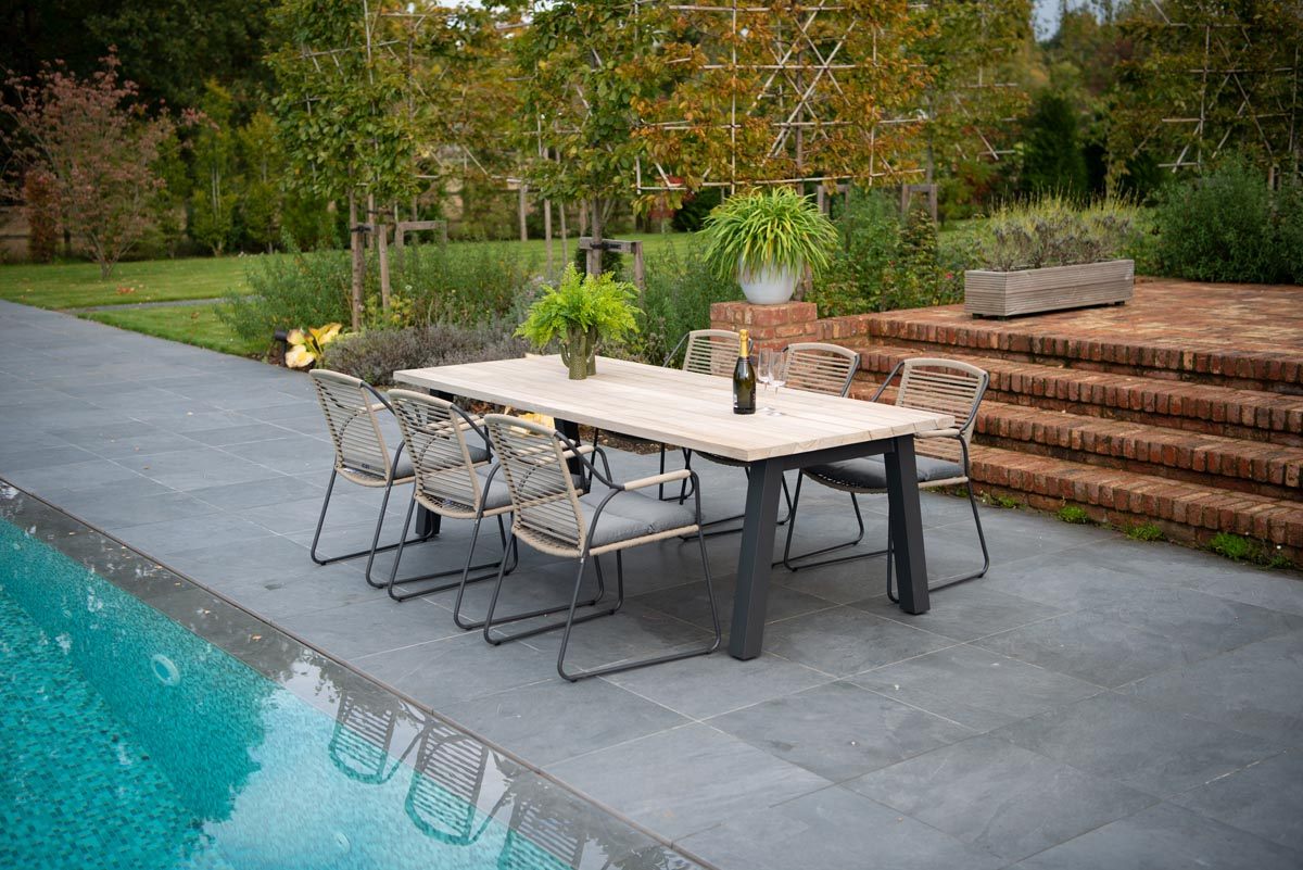 Scandic 6 Seat dining with 240cm Teak top table